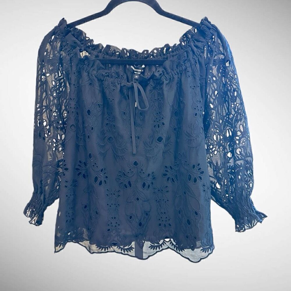 Generation Love Olive Embroidered Blouse in Black Size XS